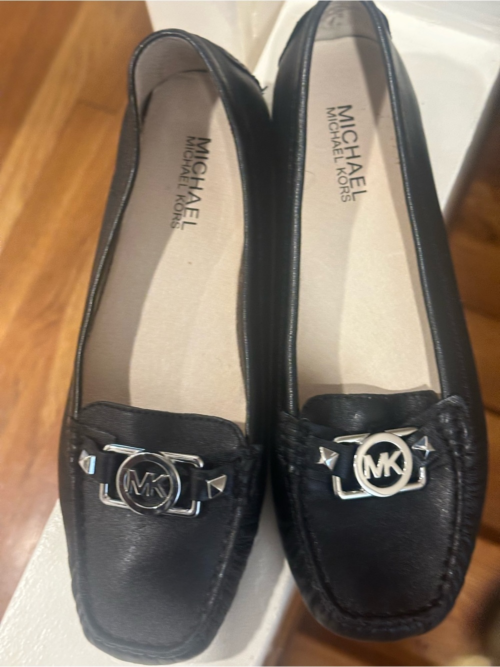 MICHAEL Michael Kors Black Leather MK Logo Driving Loafers